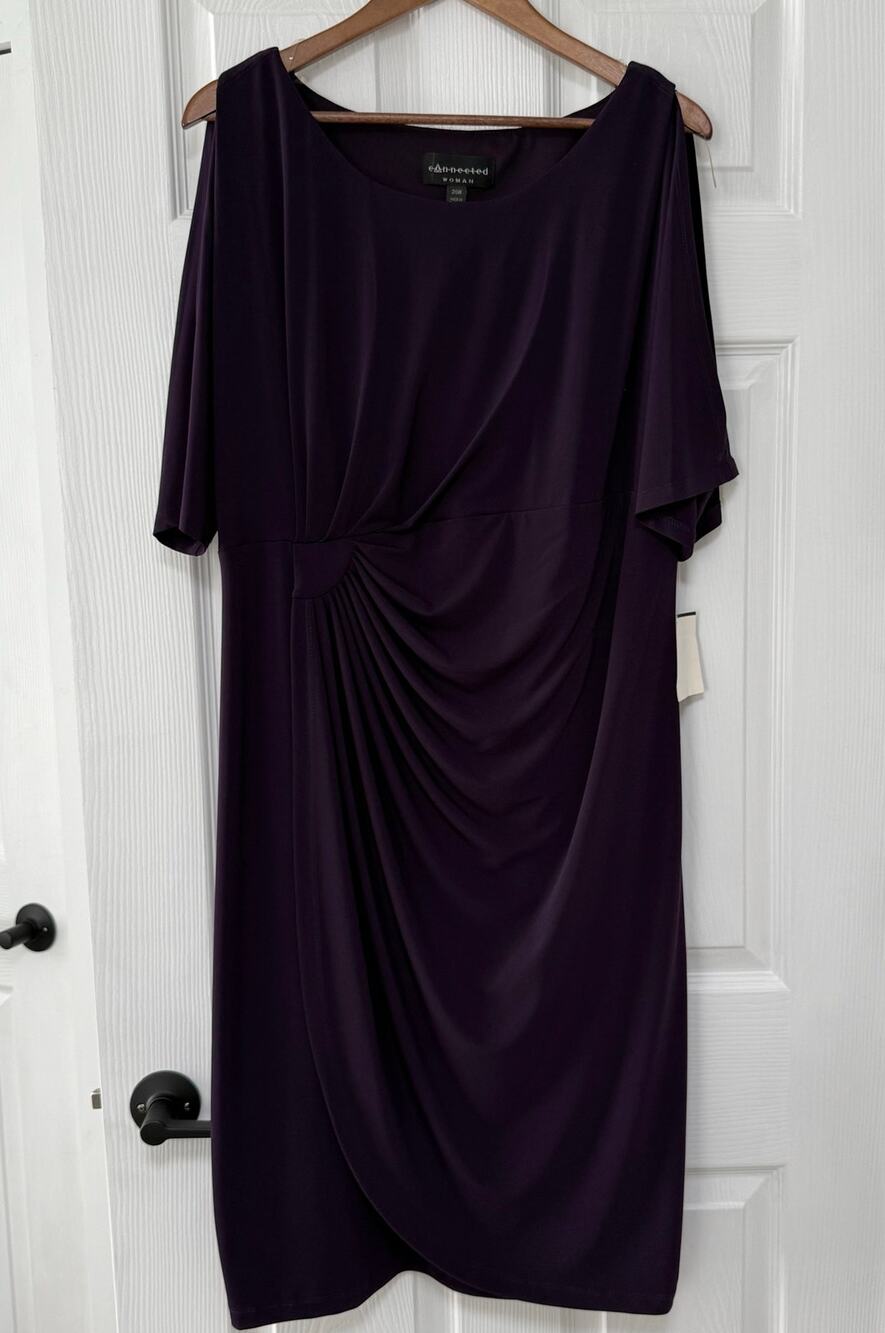 Connected Woman New Purple Eggplant Ruched Faux Wrap Dress Size 20W